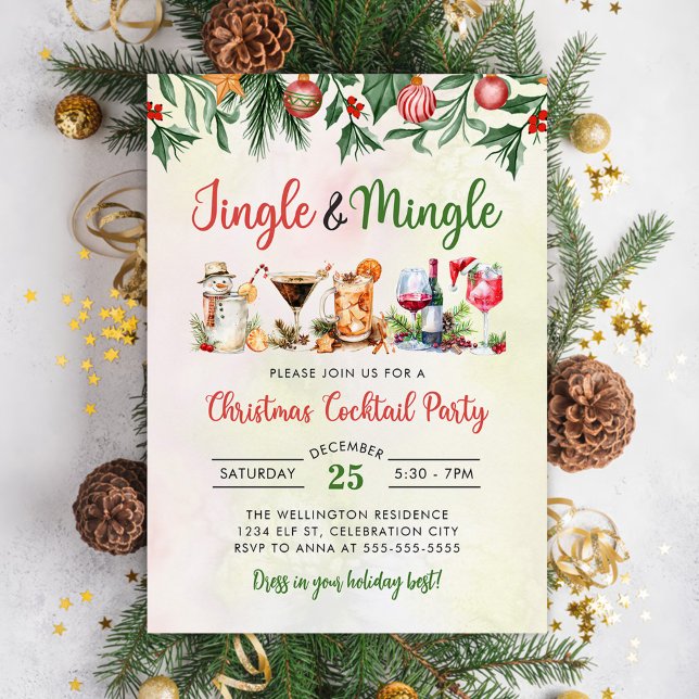 Jingle And Mingle Christmas Cocktail Party Invitation (Creator Uploaded)