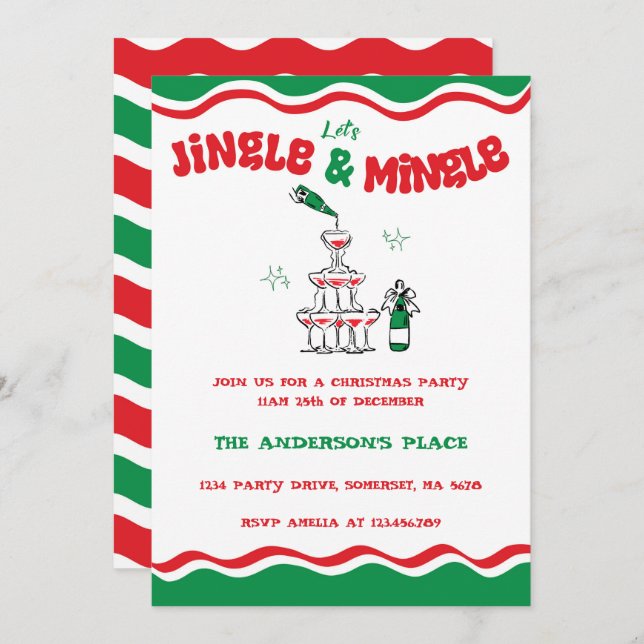 Jingle And Mingle Christmas Cocktail Script Party Invitation (Front/Back)