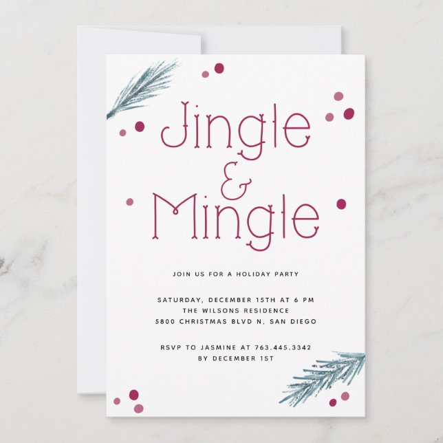 Jingle and Mingle Christmas Foliage Party Invitation (Front)