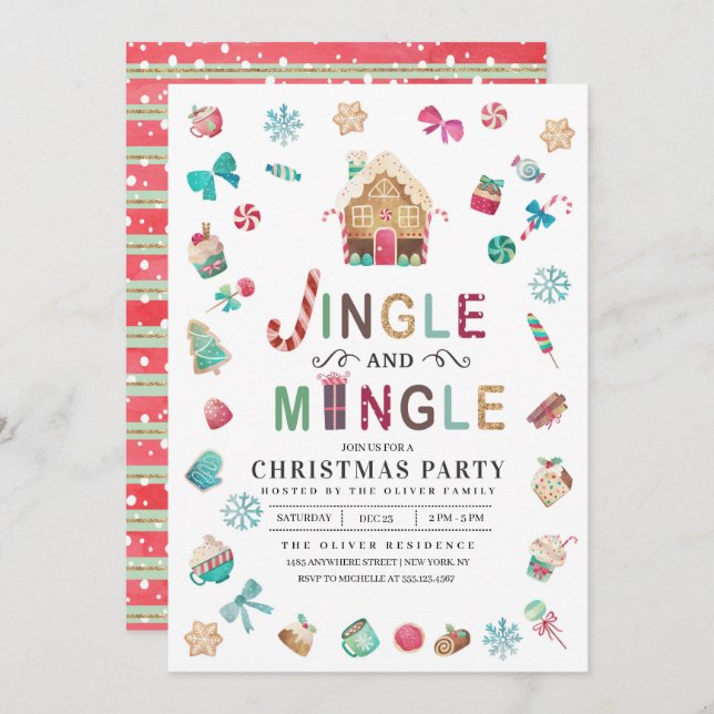 Jingle and Mingle Christmas Gingerbread Party Invitation (Front/Back)