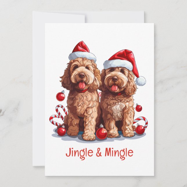 Jingle And Mingle Christmas Goldendoodle Dogs Invitation (Front)