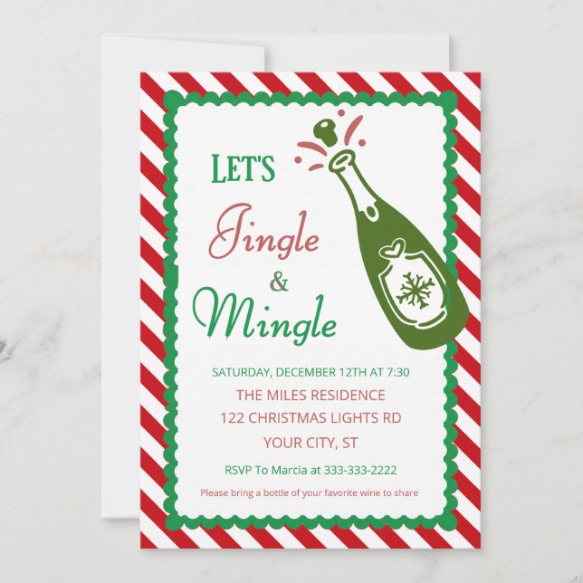Jingle and Mingle Christmas Holiday Cocktail Party Invitation (Front)