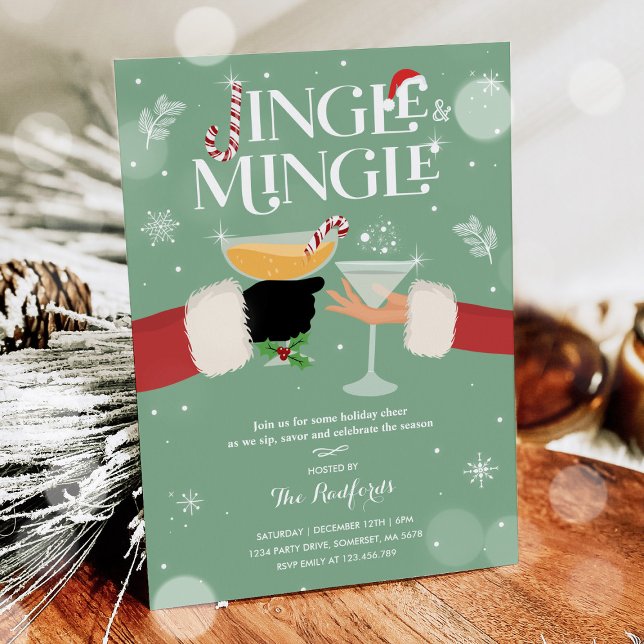Jingle And Mingle Christmas Holiday Cocktail Party Invitation (Creator Uploaded)