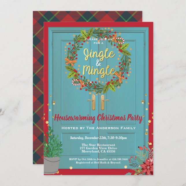 Jingle and Mingle Christmas housewarming party Invitation (Front/Back)