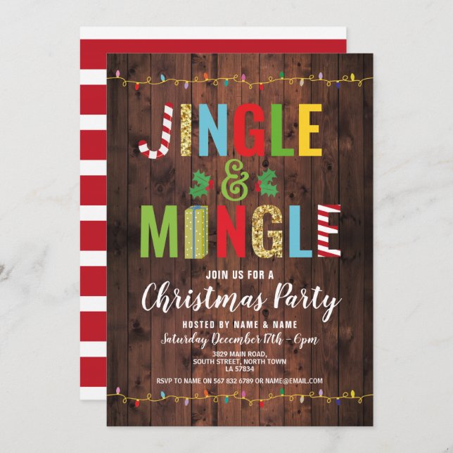 Jingle and Mingle Christmas Party Holidays Wood Invitation (Front/Back)