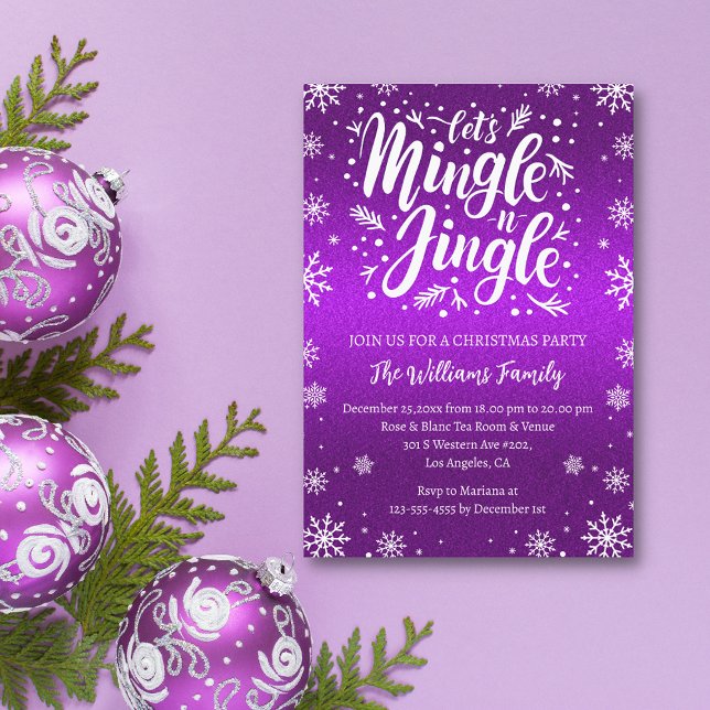  jingle and mingle christmas party purple snowy invitation (Creator Uploaded)