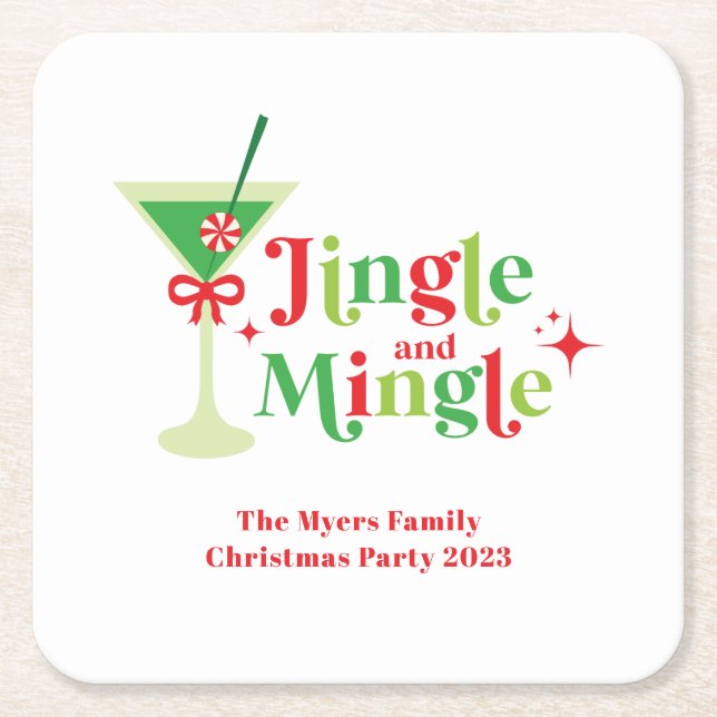 Jingle and Mingle Christmas Party Square Paper Coaster (Front)