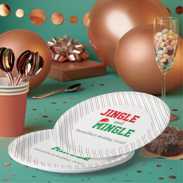 Jingle and Mingle Christmas Wedding Event Paper Plate (Multi)