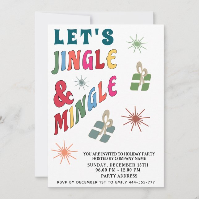 Jingle and Mingle colourful fun  Holiday  Invitation (Front)
