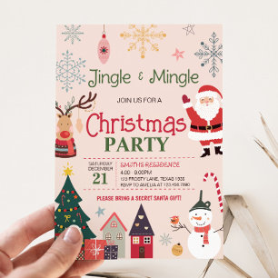 Jingle and Mingle Cute Christmas Party Invitation