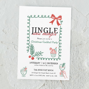 Jingle and mingle doodle christmas cocktail party  invitation