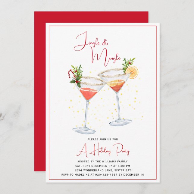 Jingle and Mingle Drinks Holiday Party  Invitation (Front/Back)