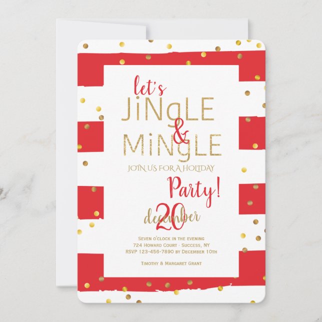 Jingle and Mingle Gold Confetti Invitation (Front)