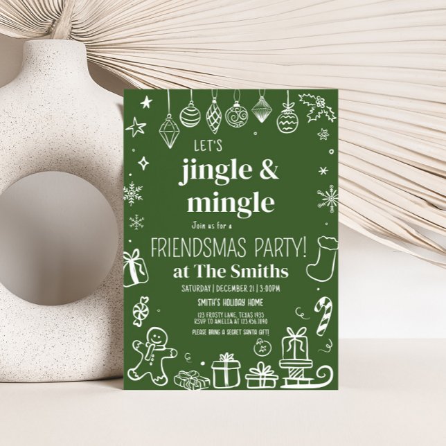 Jingle and Mingle Hand Drawn Christmas Party Invitation (Hand Drawn Jingle and Mingle Christmas Party Invitation)