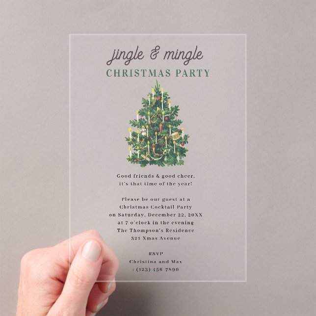 Jingle and Mingle Holiday Christmas Party Acrylic Invitations (Insitu (Handheld))