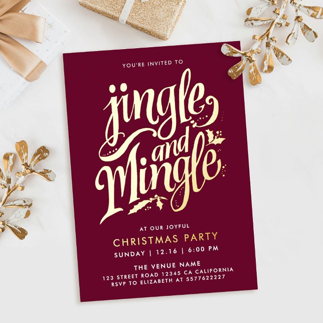Jingle And Mingle Modern Burgundy Gold Calligraphy (Creator Uploaded)
