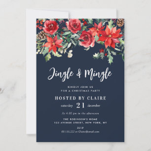 jingle and mingle navy blue christmas party invitation