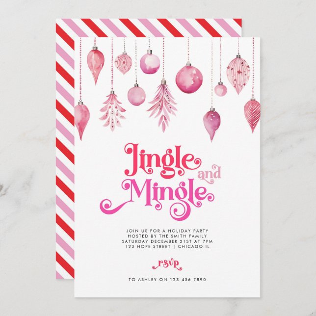 Jingle and Mingle Pink Christmas Holiday Party Invitation (Front/Back)