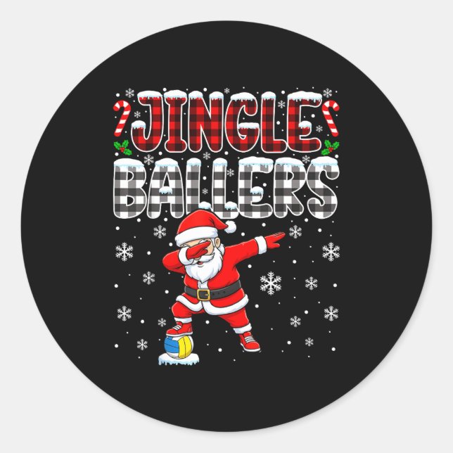 Jingle Ballers Plaid Santa Dabbing Volleyball Chri Classic Round Sticker (Front)