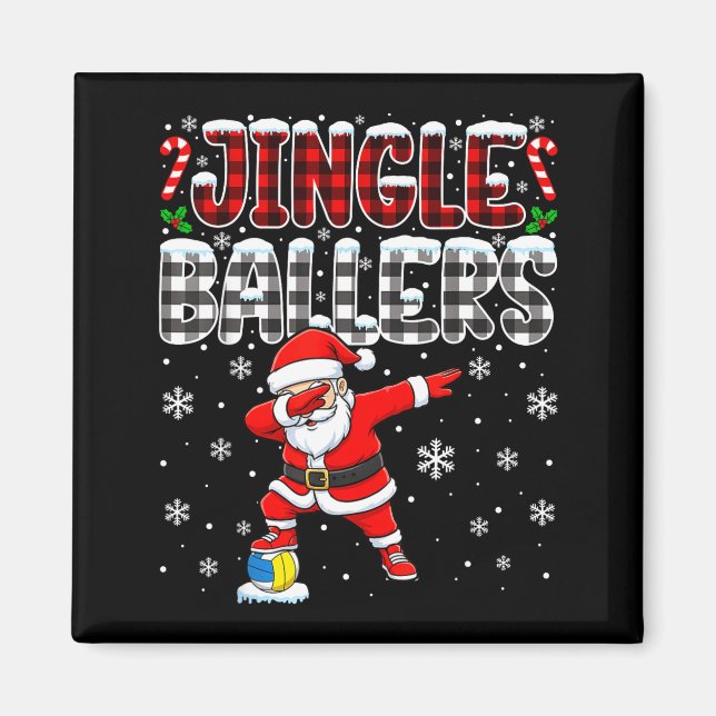 Jingle Ballers Plaid Santa Dabbing Volleyball Chri Magnet (Front)