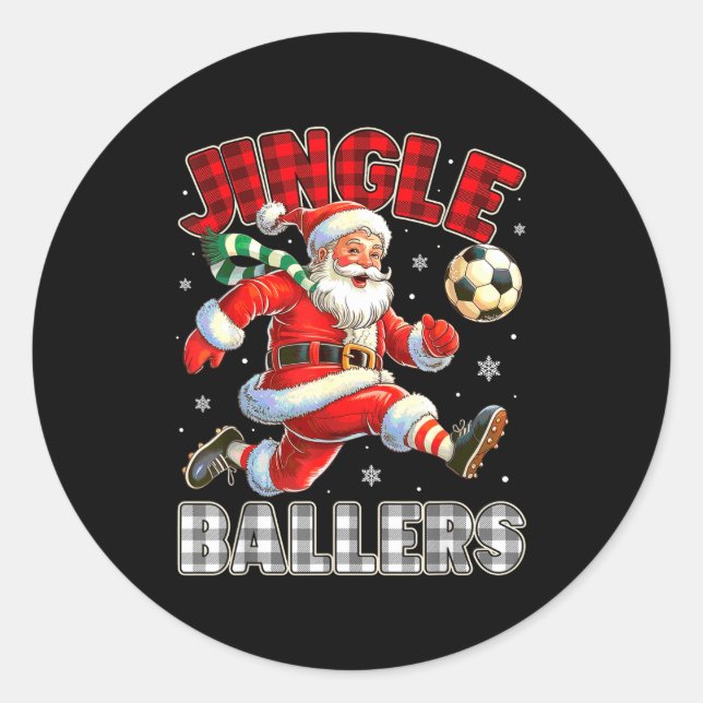 Jingle Ballers Santa Football Christmas Soccer Pla Classic Round Sticker (Front)