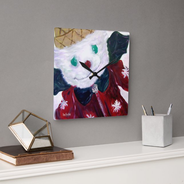 Jingle Bear Square Wall Clock (Office)