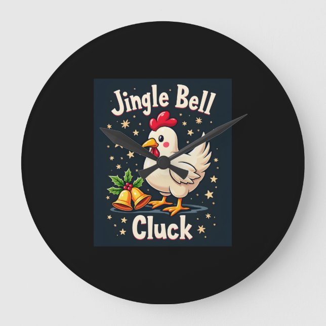 Jingle Bell Cluck Chicken Large Clock (Front)
