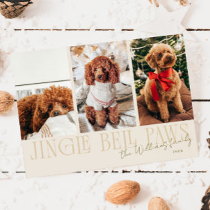 Jingle Bell Paws Christmas Cream Dog Photo Holiday Card