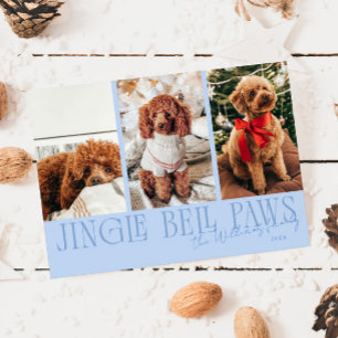 Jingle Bell Paws Christmas Icy Blue Dog Photo Holiday Card