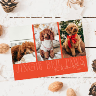 Jingle Bell Paws Christmas Red Dog Photo  Holiday Card