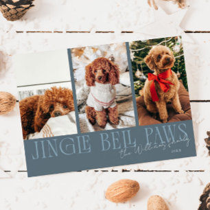 Jingle Bell Paws Christmas Slate Blue Dog Photo Holiday Card