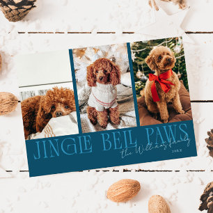 Jingle Bell Paws Christmas Teal Dog Photo  Holiday Card