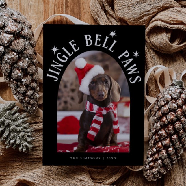 Jingle Bell Paws Dog Photo Black Christmas Holiday Card (Creator Uploaded)