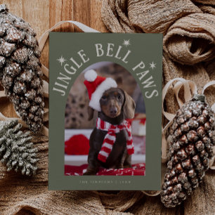 Jingle Bell Paws Dog Photo Sage Green Christmas Holiday Card