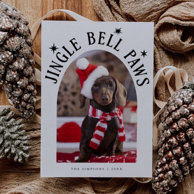 Jingle Bell Paws Dog Photo White Christmas Holiday Card (Creator Uploaded)