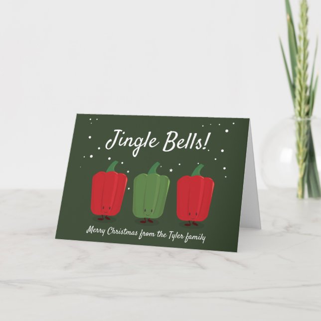 Jingle Bell Peppers Christmas Folded Holiday Card (Front)