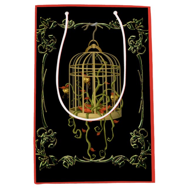 Jingle bell plant in a birdcage art nouveau medium gift bag (Front)