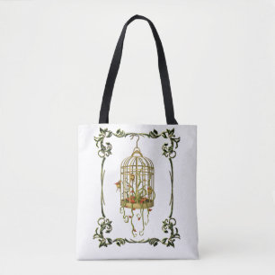 Jingle bell plant in a birdcage art nouveau tote bag