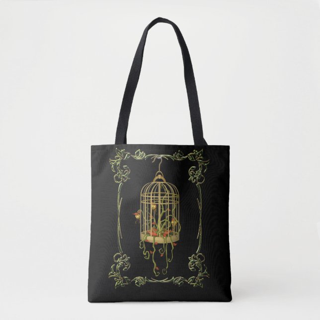 Jingle bell plant in a birdcage art nouveau tote bag (Front)
