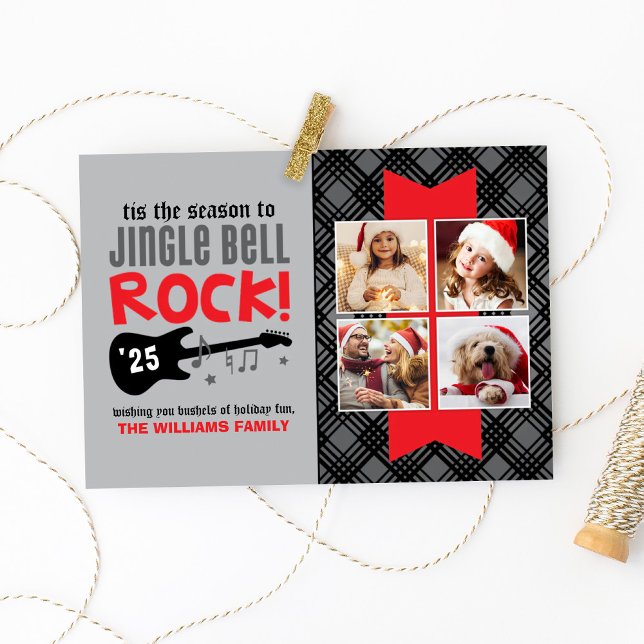 Jingle Bell Rock Modern Guitar Photo Collage Holiday Card (Creator Uploaded)