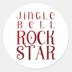 Jingle Bell Rock Star Christmas Boys White  Classic Round Sticker