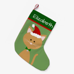 Jingle Bell Santa Orange Kitty Small Christmas Stocking
