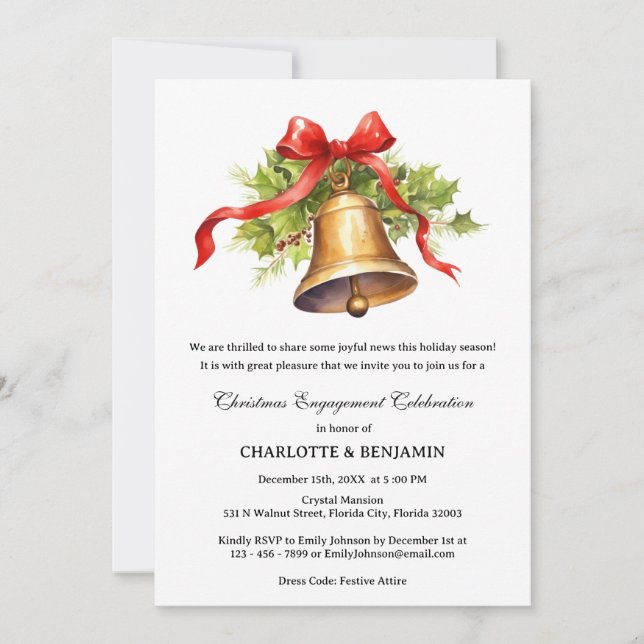Jingle Bell Winter Christmas Engagement Party Invitation (Front)