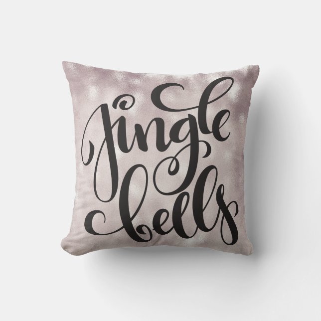 Jingle Belles Script Silver Glitter Chirstmas  Cushion (Front)
