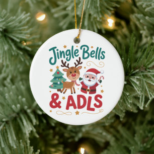 Jingle Bells ADLS Occupational Therapy OT Reindeer Ceramic Ornament