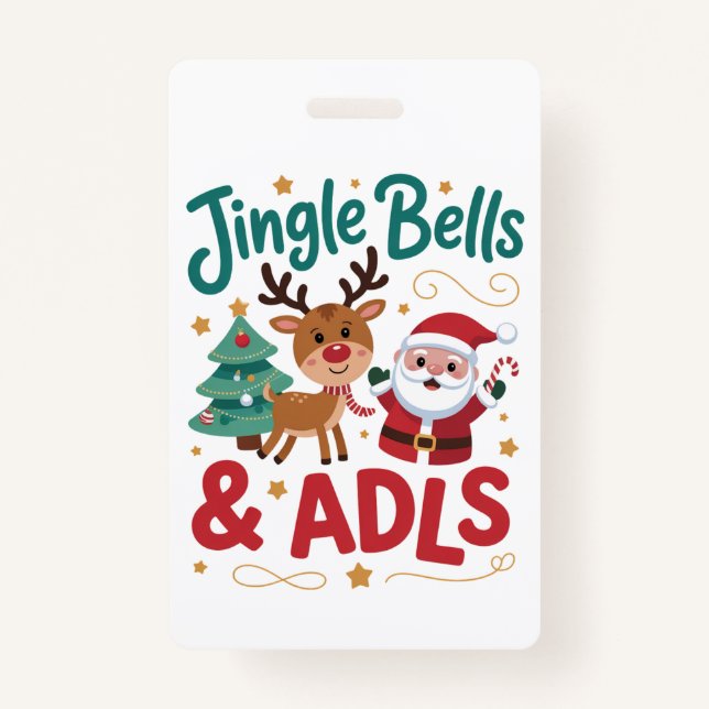 Jingle Bells ADLS Occupational Therapy OT Reindeer ID Badge (Front)
