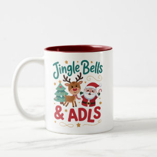 Jingle Bells ADLS Occupational Therapy OT Reindeer Two-Tone Coffee Mug