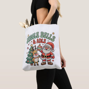 Jingle Bells And ADLs Christmas Reindeer Santa OT Tote Bag