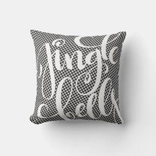 Jingle Bells Black White Buffalo Plaid Tartan Xmas Cushion