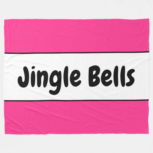 JINGLE BELLS Bright Candy Cane Pink White Stripes Fleece Blanket (Front (Horizontal))